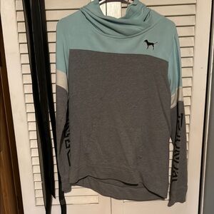 PINK Victoria's Secret Gray and Light Blue Hoodie